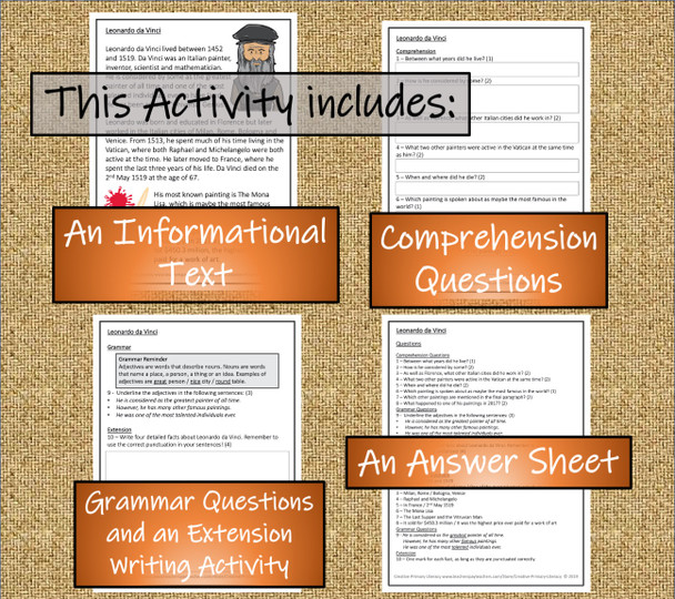 Leonardo da Vinci Close Reading Activity | 3rd Grade & 4th Grade