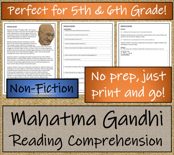 Mahatma Gandhi Close Reading Activity | 5th Grade & 6th Grade