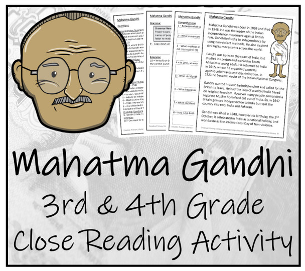 Mahatma Gandhi Close Reading Activity | 3rd Grade & 4th Grade