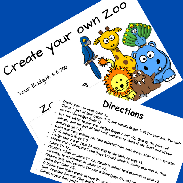 CREATE ZOO PBL Math Enrichment Summer FRACTIONS Project Based Learning Activity