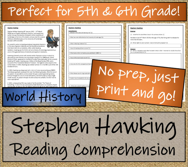 Stephen Hawking Close Reading Activity | 5th Grade & 6th Grade