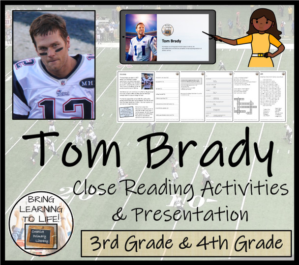 Tom Brady Close Reading Comprehension Activities | 3rd Grade & 4th Grade