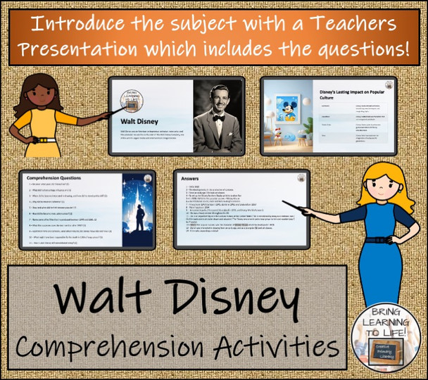 Walt Disney Close Reading Comprehension Activities | 5th Grade & 6th Grade