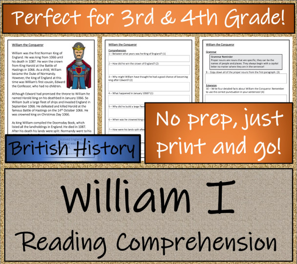 William the Conqueror Close Reading Activity | 3rd Grade & 4th Grade