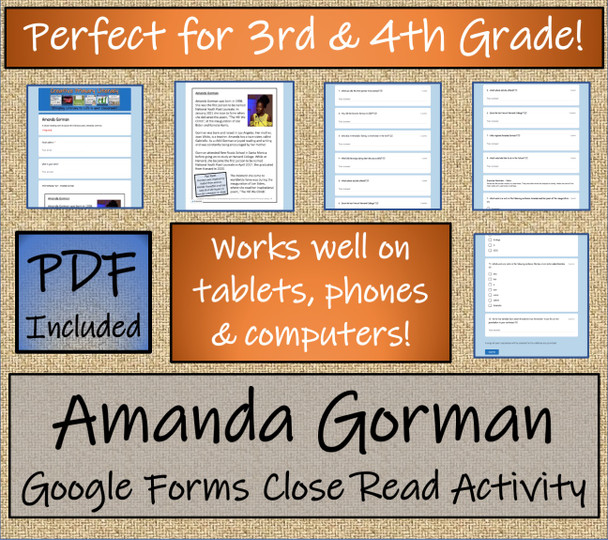 Amanda Gorman Close Reading Activity Digital & Print | 3rd Grade & 4th Grade