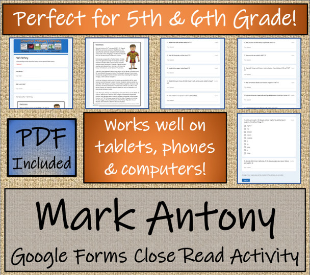 Mark Antony Close Reading Activity Digital & Print | 5th Grade & 6th Grade