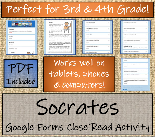 Socrates Close Reading Activity Digital & Print | 3rd Grade & 4th Grade