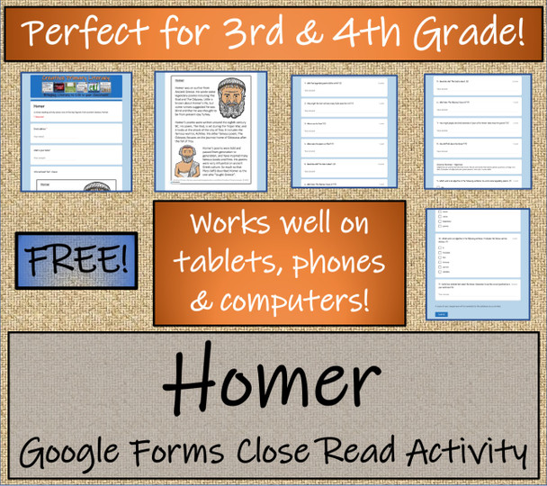 Homer Close Reading Activity Digital & Print | 3rd Grade & 4th Grade