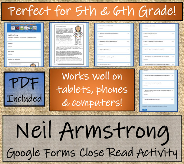 Neil Armstrong Close Reading Activity Digital & Print | 5th Grade & 6th Grade