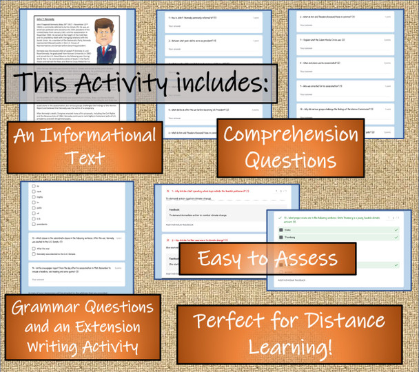 John F. Kennedy Close Reading Activity Digital & Print | 5th Grade & 6th Grade