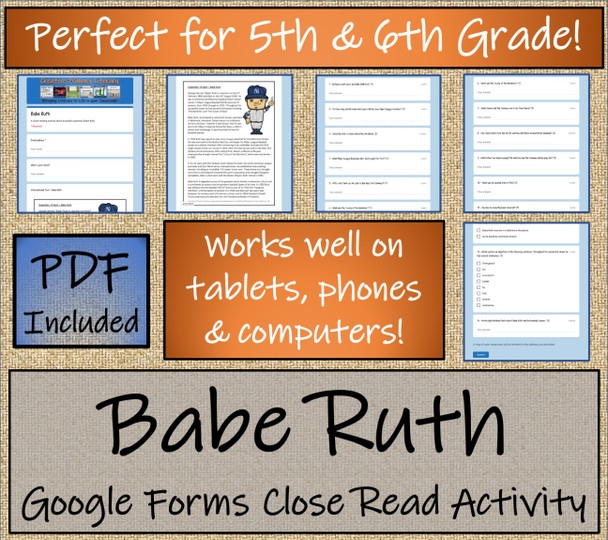 Babe Ruth Close Reading Activity Digital & Print | 5th Grade & 6th Grade