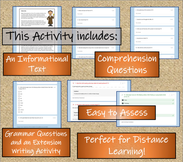 Nikola Tesla Close Reading Activity Digital & Print | 5th Grade & 6th Grade