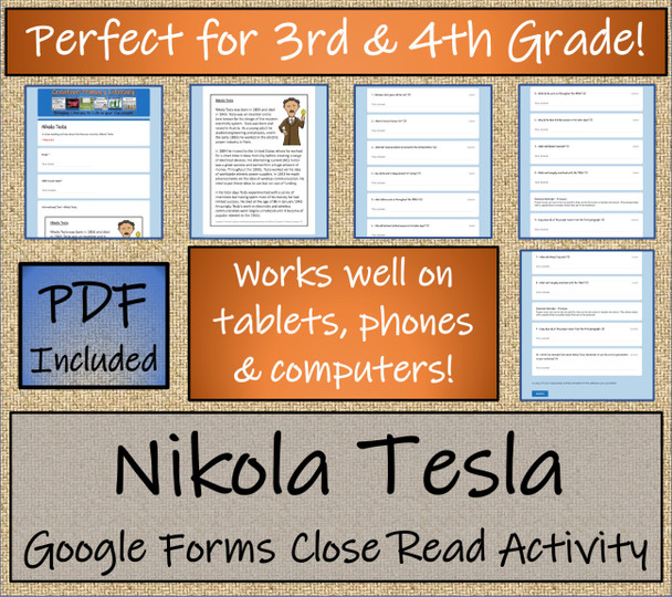 Nikola Tesla Close Reading Activity Digital & Print | 3rd & 4th Grade