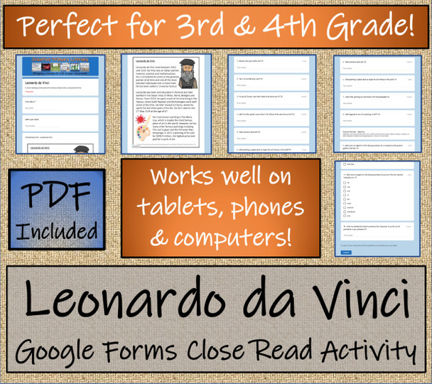 Leonardo da Vinci Close Reading Activity Digital & Print | 3rd Grade & 4th Grade