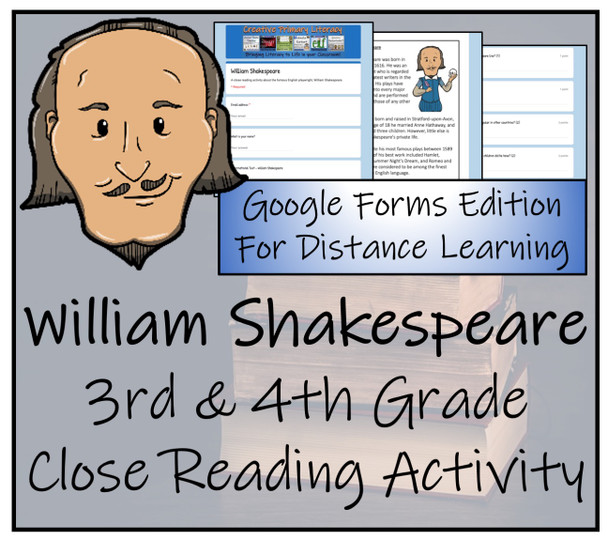 William Shakespeare Close Reading Activity Digital & Print | 3rd & 4th Grade