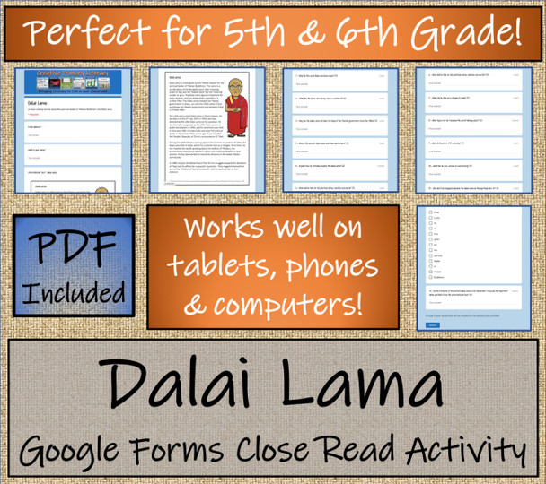 Dalai Lama Close Reading Activity Digital & Print | 5th Grade & 6th Grade