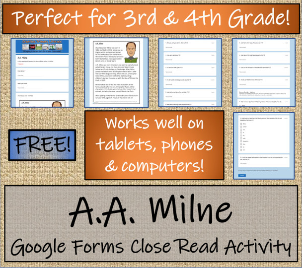 A.A. Milne Close Reading Activity Digital & Print | 3rd Grade & 4th Grade