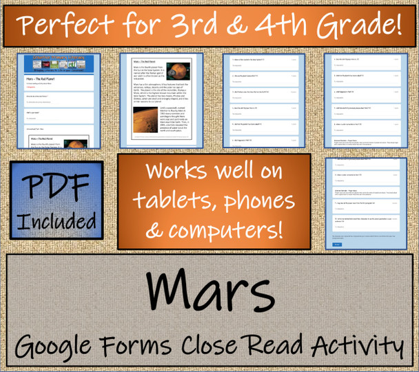 Mars Close Reading Activity Digital & Print | 3rd Grade & 4th Grade