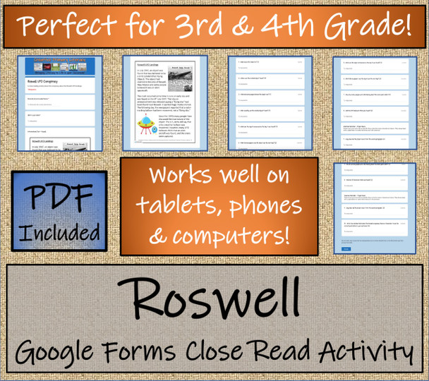 Roswell UFO Conspiracy Close Reading Activity Digital & Print | 3rd & 4th Grade