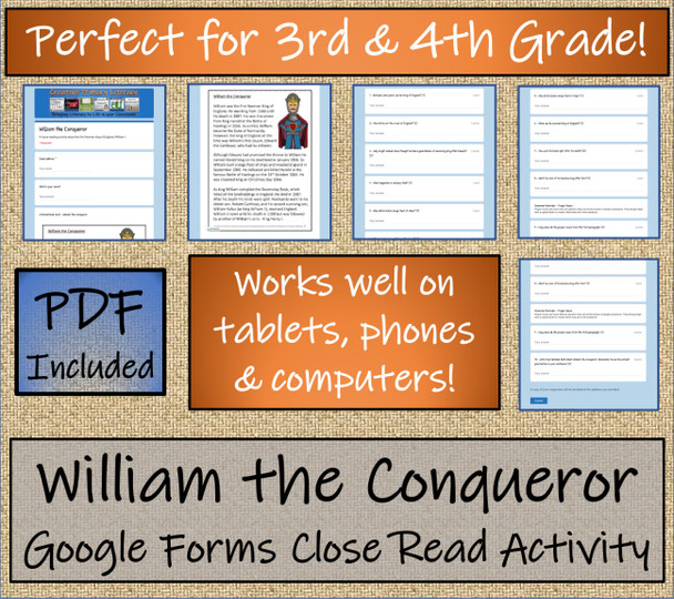 William the Conqueror Close Reading Activity Digital & Print | 3rd & 4th Grade