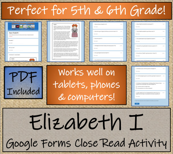 Queen Elizabeth I Close Reading Activity Digital & Print | 5th Grade & 6th Grade