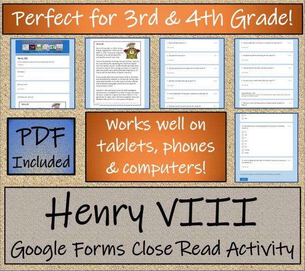 King Henry VIII Close Reading Activity Digital & Print | 3rd Grade & 4th Grade