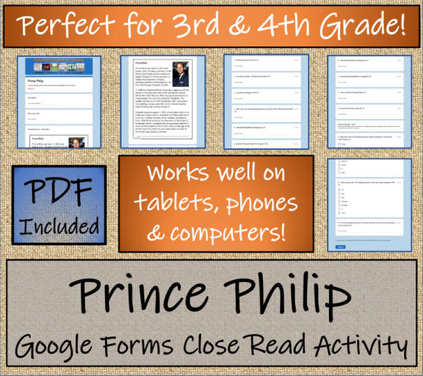 Prince Philip Close Reading Activity Digital & Print | 3rd & 4th Grade
