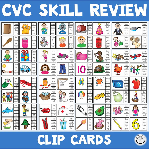 CVC Words, Short Vowels  Clip Cards with Nonsense Words