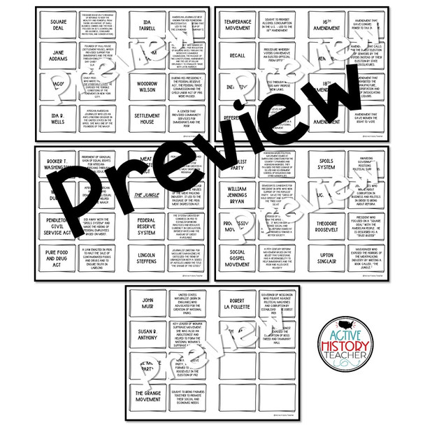 Progressive Era Activity Vocabulary Matching Hands-On EOC Review