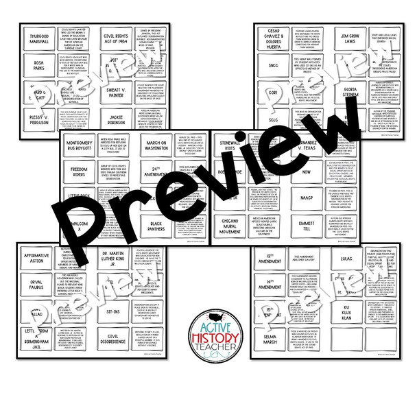 Civil Rights Activity Vocabulary Matching Hands-On EOC Review