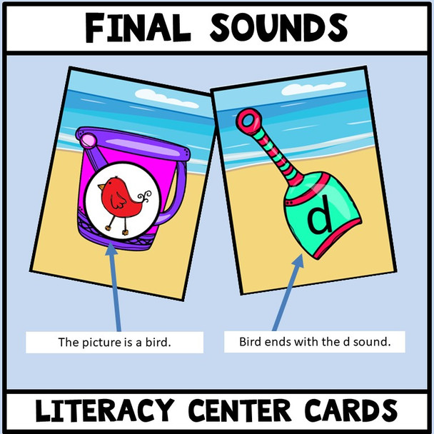 Ending Sounds Matching Literacy Center Beach Theme 