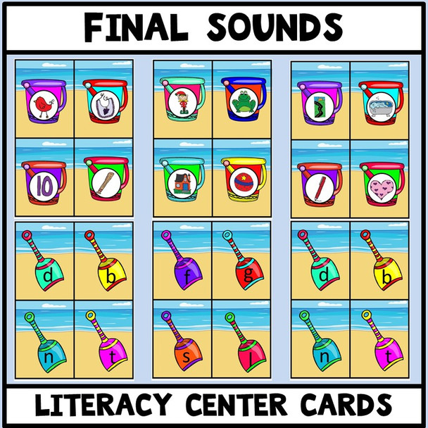 Ending Sounds Matching Literacy Center Beach Theme 