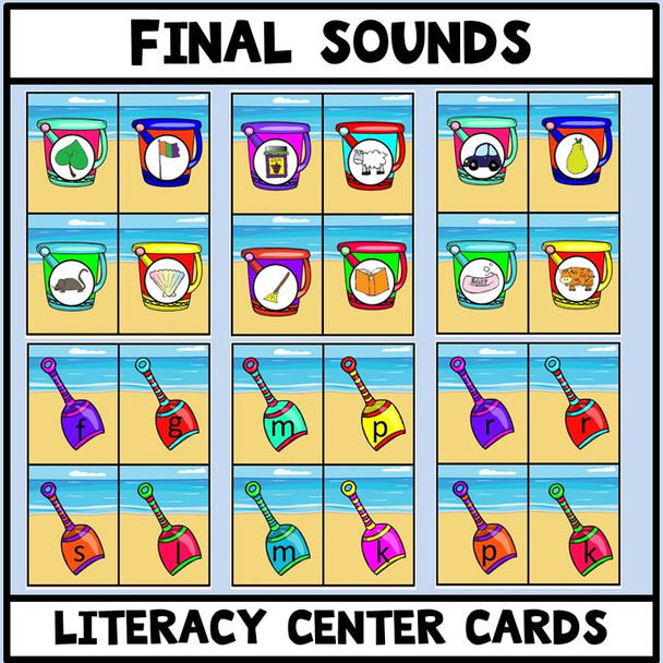 Ending Sounds Matching Literacy Center Beach Theme 