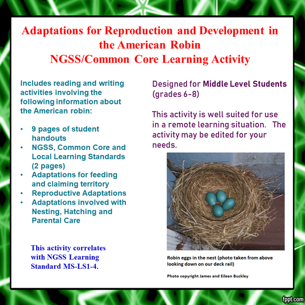 Reproduction and Development Adaptations in the American Robin Learning Activity