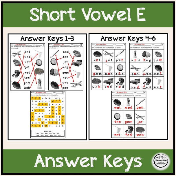 CVC Short Vowel E Bundle Make-A-Word, Puzzles, Worksheets & Flashcards