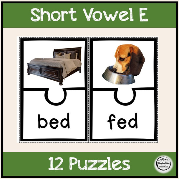 CVC Short Vowel E Bundle Make-A-Word, Puzzles, Worksheets & Flashcards