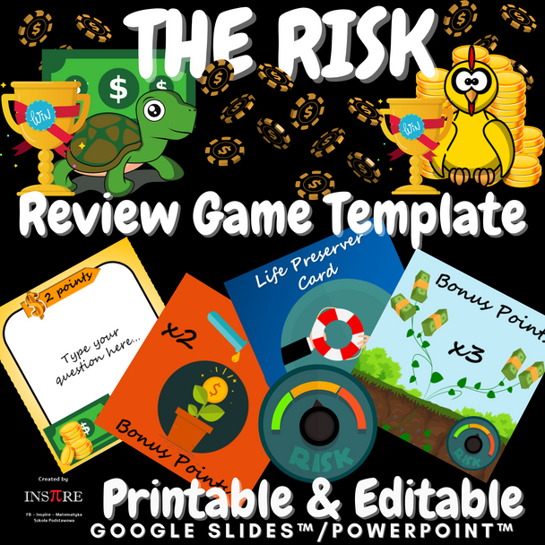 Blank Review Game Template THE RISK – EDITABLE & PRINTABLE Task Cards Test Prep