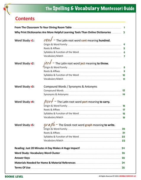 Montessori Spelling Vocabulary GUIDE I: Spelling Activities and Practice Sheets - ROOKIE Montessori-inspired printable Language help (25 pages + key)