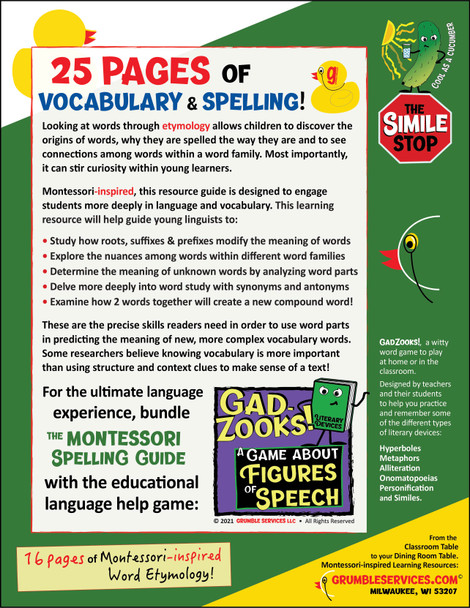 Montessori Spelling Vocabulary GUIDE I: Spelling Activities and Practice Sheets - ROOKIE Montessori-inspired printable Language help (25 pages + key)