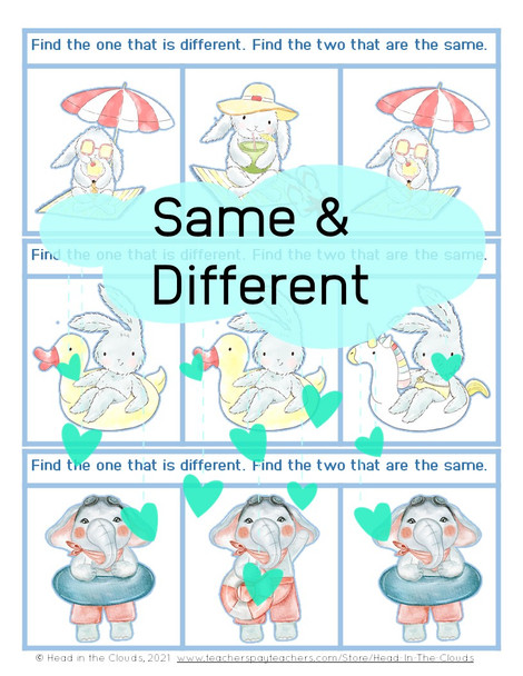 Same & Different - Summer Animals - Matching & Find the Difference