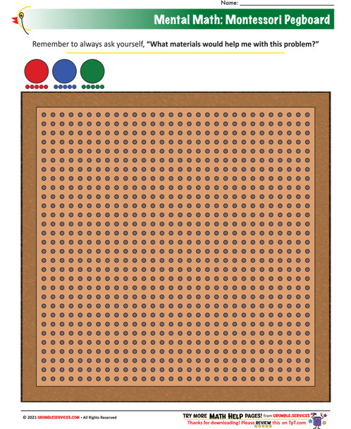 Factors and Multiples, Skip Counting, Squaring, Ratios: Montessori Math Pegboard Material (Blank Guide)