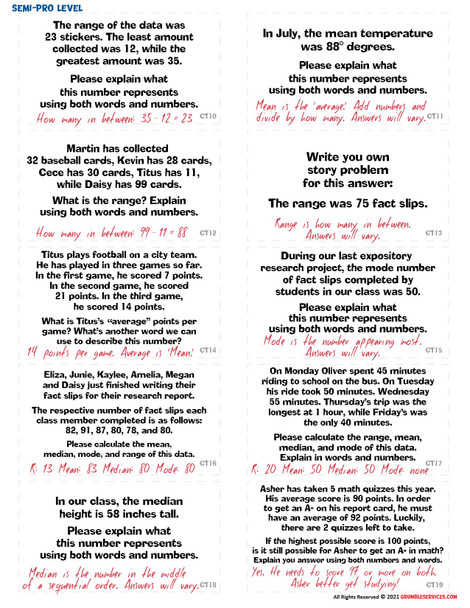 Averaging & Central Tendencies: Mean Median Mode Range pages & Word Problems -SEMiPRO Montessori-inspired Math Materials with GUIDE (+ keys)