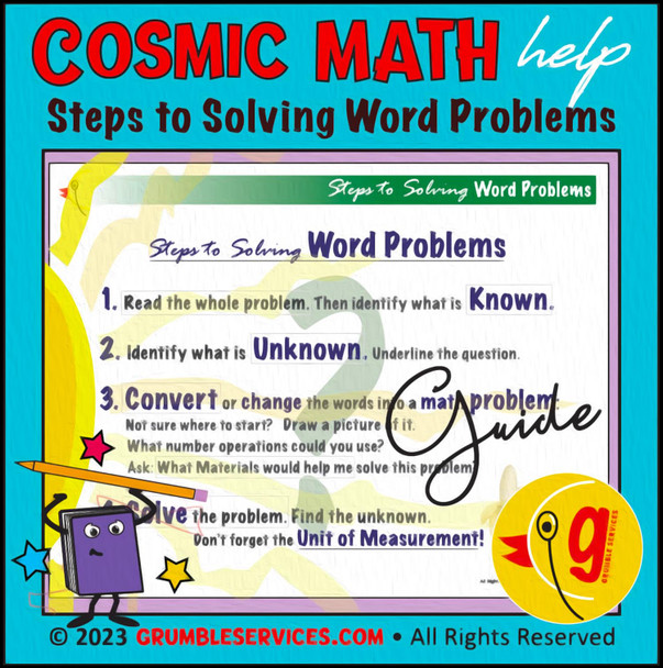 Word Problems GUIDE: Four Steps to Mathematical Problem Solving - Story Problems - ROOKIE Montessori-inspired printable Math help Material GUIDE (2 pages):