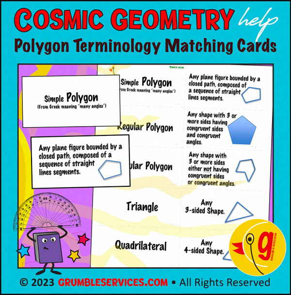 Geometry Word Problems & Matching Cards BUNDLE - Polygons, Area, Geometric 3D Solids, Surface Area & Volume - Montessori-inspired printable Geometry help (70 Word Problems, 45 Matching Card Sets +Key):