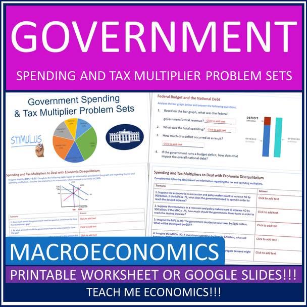 Government Spending Fiscal Policy Economics Macroeconomics Worksheet or Google