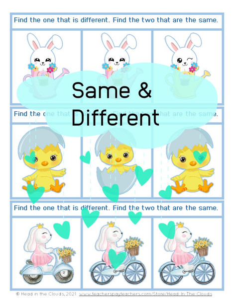 Same & Different - Spring Animals - Matching & Find the Difference
