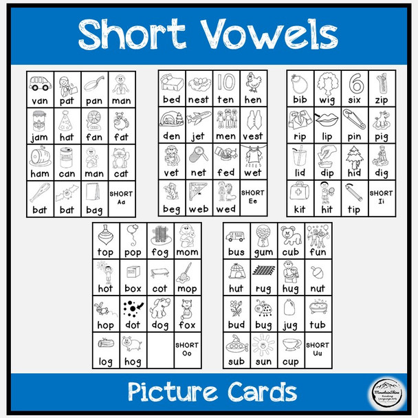 Color by Code Worksheets with Picture Cards CVC Short Vowel 