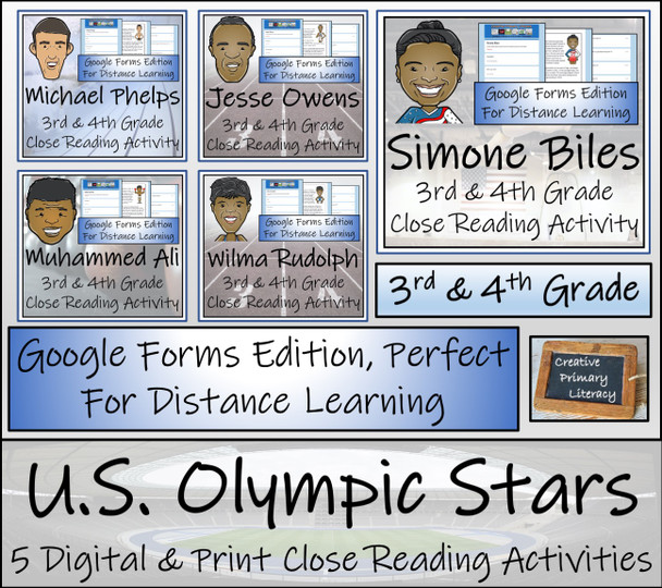 U.S. Olympic Stars Close Reading Bundle Digital & Print | 3rd & 4th Grade