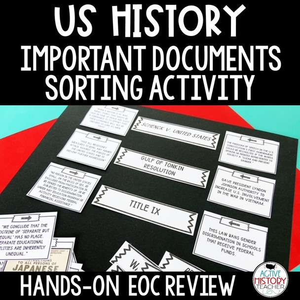 US History EOC Review Important Document Sorting Activity Hands-On