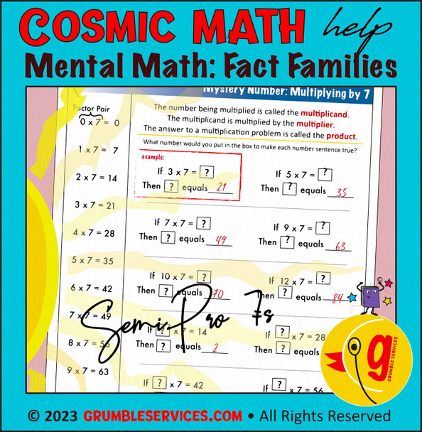 Multiplication Facts & Mystery Numbers SEMiPRO BUNDLE SET 2: 6s, 7s, 8s, 9s - Elementary Mental Math Pre-Algebra pages - Montessori-inspired Elementary Mental Math help (8 pages + key):